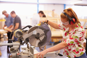 woodshop students uses hearing-assistive technology in the classroom