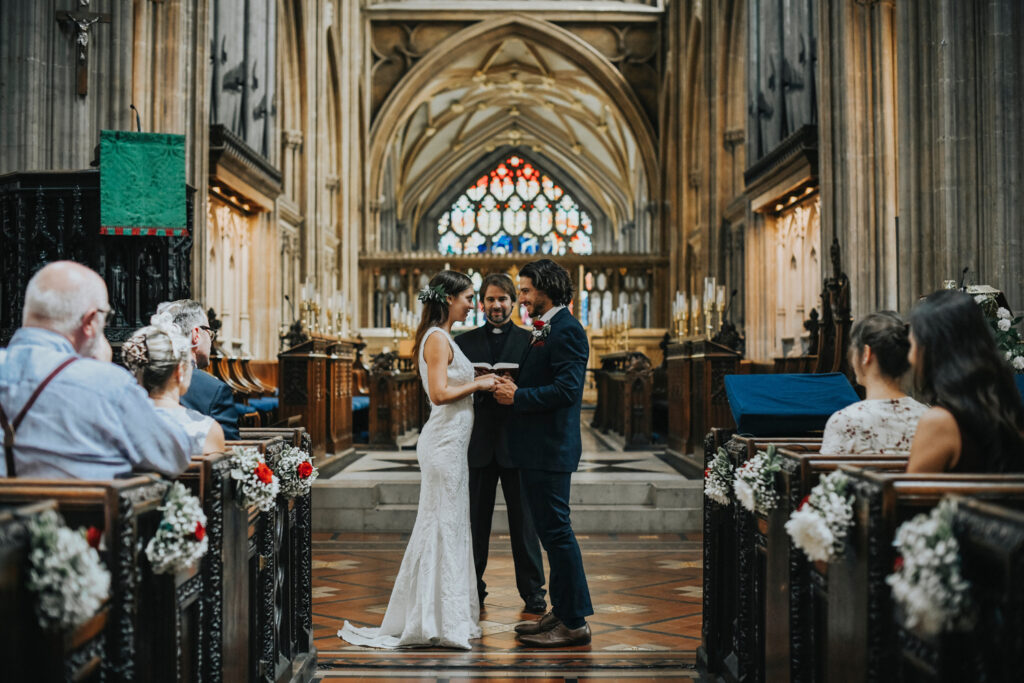 Bride and groom at the altar