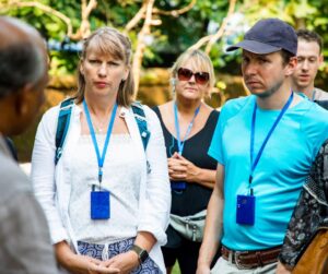 Group tour using two-way communication headsets